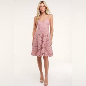 Lulu’s NWT Nora Lee Dusty Rose Sleeveless Lace Midi Dress Size L